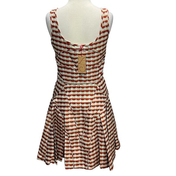 Zac Posen Z Spoke Mini Dress Size 4 Orange Taupe Geometric Stripe Fit Flare RARE - Picture 6 of 16